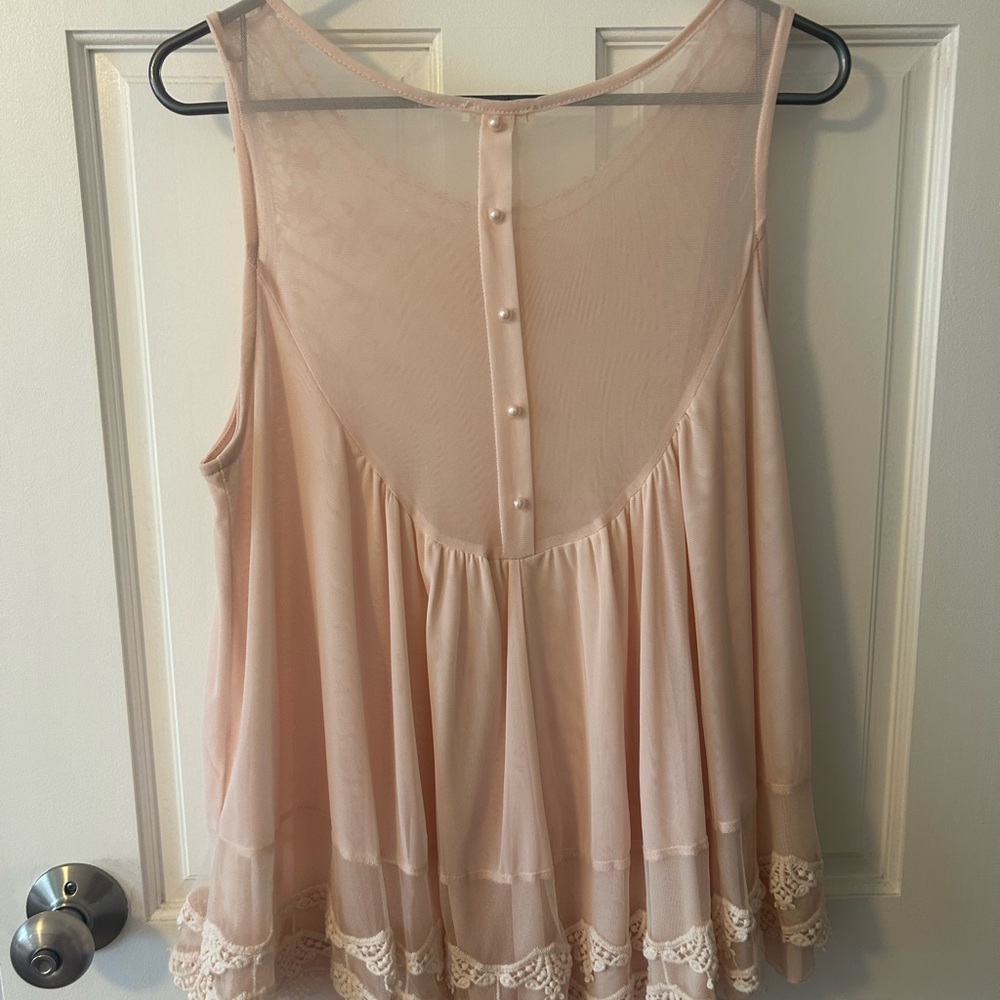 Ultra Pink Blush Lace Crochet Tank Top - Picture 2 of 3